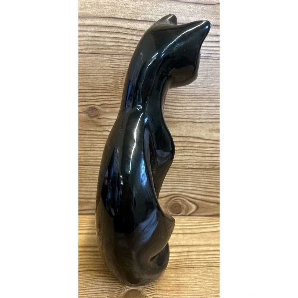 Vtg Black Cat Statue Green Eyes 11